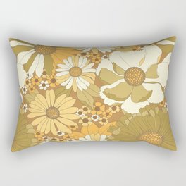 Brown, Orange, Ivory & Green Vintage Flower Pattern Rectangular Pillow