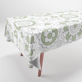 Minimal Green 60s 70s Retro Flowers Tablecloth