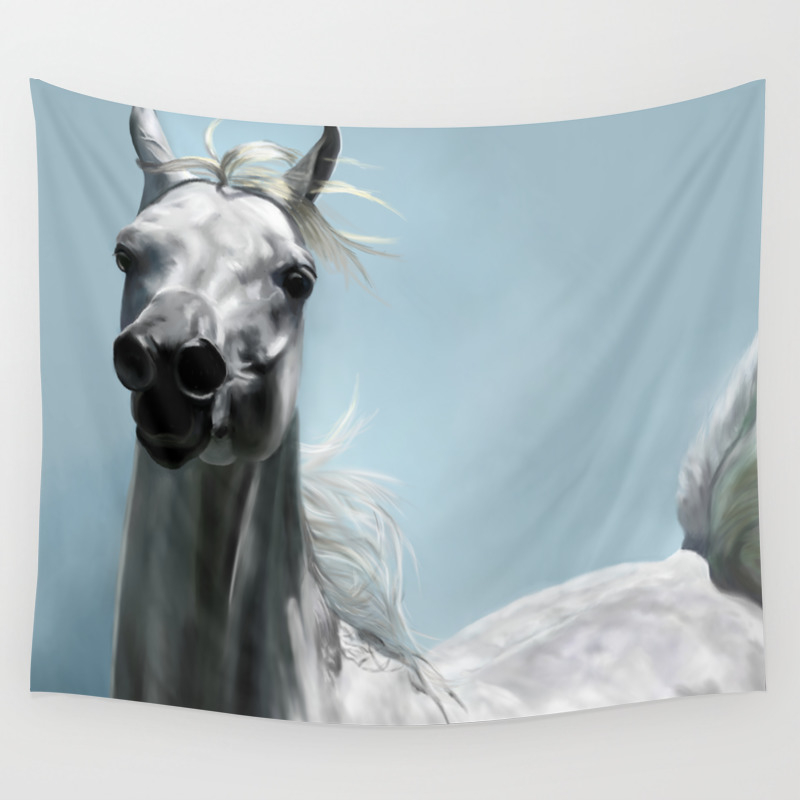 Arabian White Horse Painting Wall Tapestry By Limitlessdesign