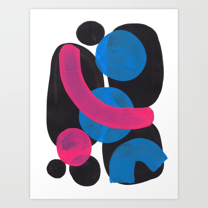 Minimalist Abstract Fun Mid Century Colorful Shapes African Tribal Pattern  Magenta Blue Black Jazz Art Print by Enough