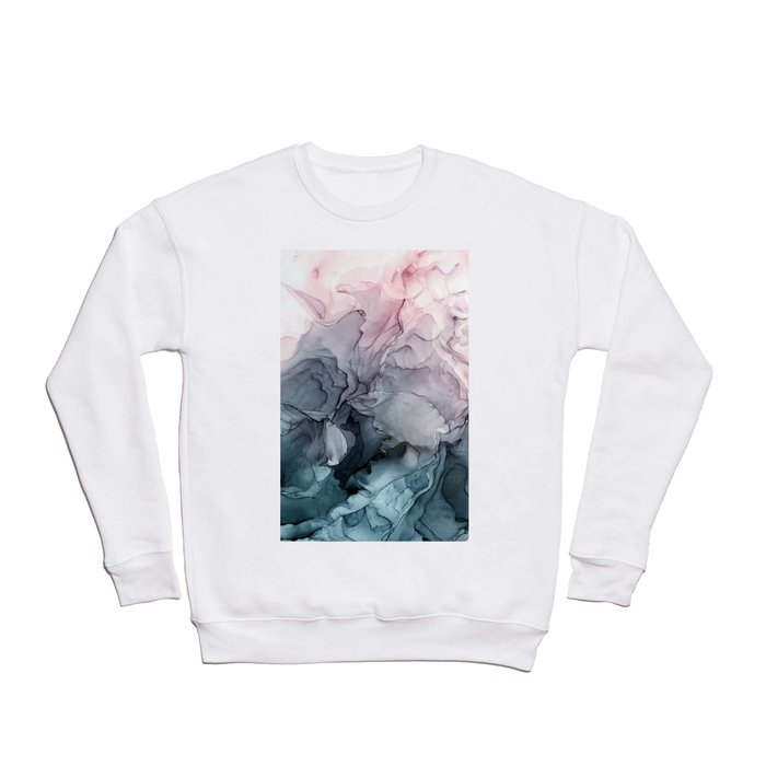 Blush and Payne's Grey Flowing Abstract Painting Crewneck Sweatshirt