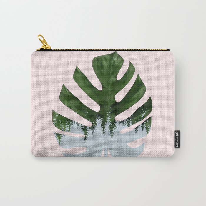 Pastel Monstera, Tropical Nature Graphic Design, Botanical Leaves Forest Carry-All Pouch