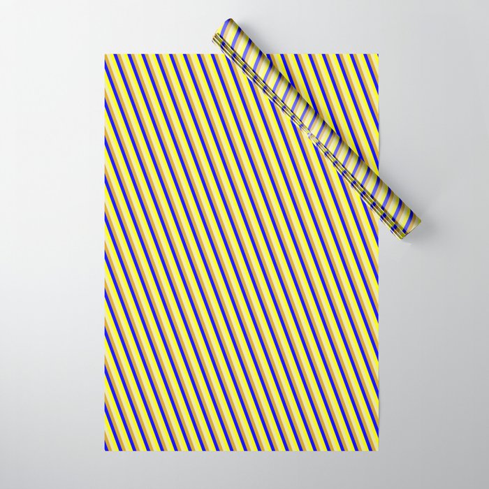 Goldenrod, Blue, Yellow & Pale Goldenrod Colored Striped Pattern Wrapping Paper