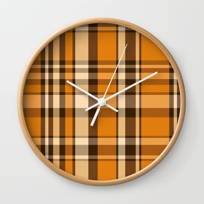 Plaid // Rust Orange Wall Clock