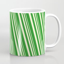 [ Thumbnail: Light Yellow and Forest Green Colored Lines/Stripes Pattern Coffee Mug ]