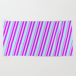 [ Thumbnail: Fuchsia & Turquoise Colored Striped/Lined Pattern Beach Towel ]
