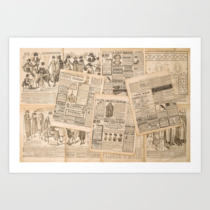 Newspaper pages with antique advertising. Fashion magazine for woman Wall  Hanging by Rustic