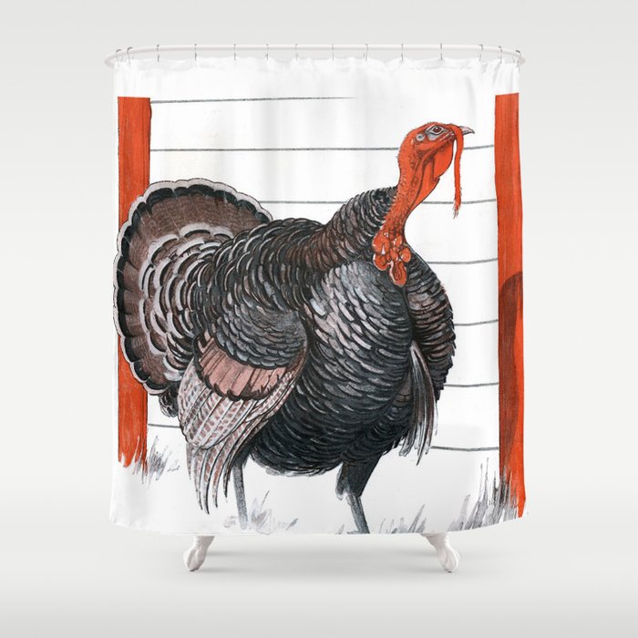 Vintage illustration of a Thanksgiving Turkey Shower Curtain