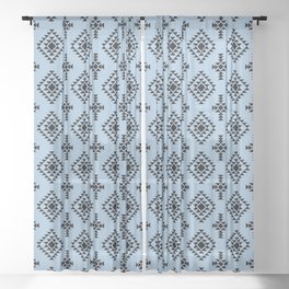 Pale Blue and Black Native American Tribal Pattern Sheer Curtain