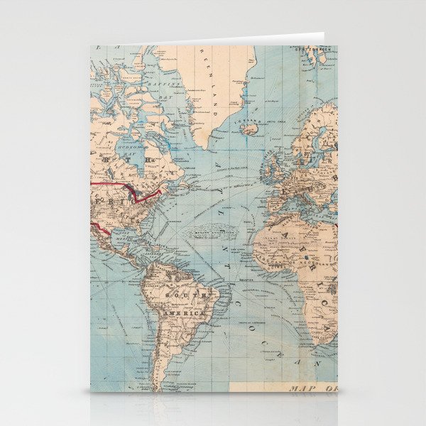 Vintage Map of The World (1876) Stationery Cards