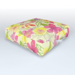 Spring is Here - Watercolor Floral Pattern Outdoor Floor Cushion