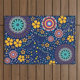 Beautiful Pattern Of Colorful Native Florals Glowing At Night Outdoor Rug