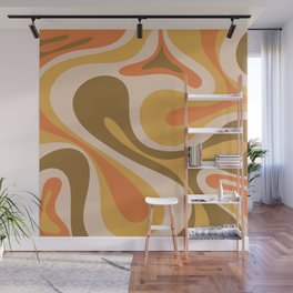 Mod Swirl Retro Abstract 60s 70s Pattern Brown Mustard Orange Cream Wall Mural