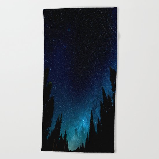 Black Trees Turquoise Milky Way Stars Beach Towel