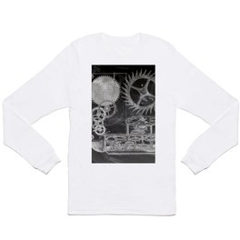 black and white vintage patent print chalkboard steampunk clock gear Long Sleeve T-shirt