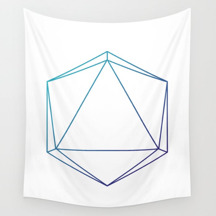 D20 Roleplaying Die Icosahedron Line-Art Blue/Purple Wall Tapestry