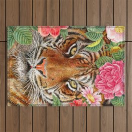 Tiger with Flowers #109 Outdoor Rug