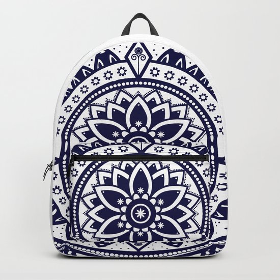 Blue & White Patterned Flower Mandala Design Backpack