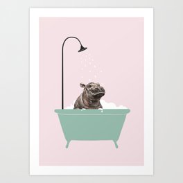 Hippo Enjoying Bubble Bath Art Print