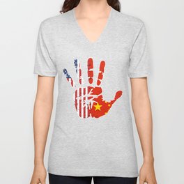 USA China Handprint & Flag | Proud Chinese American Heritage, Biracial American Roots, Culture, Unisex V-Neck