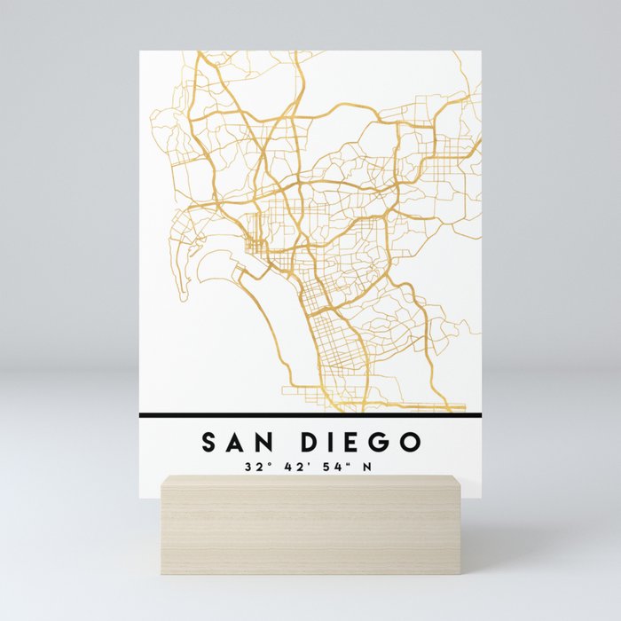 SAN DIEGO CALIFORNIA CITY STREET MAP ART Mini Art Print