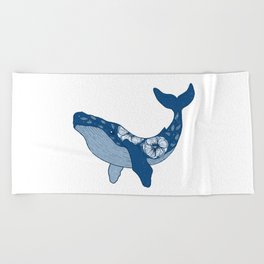 Floral Humpback Whale in Blue Beach Towel
