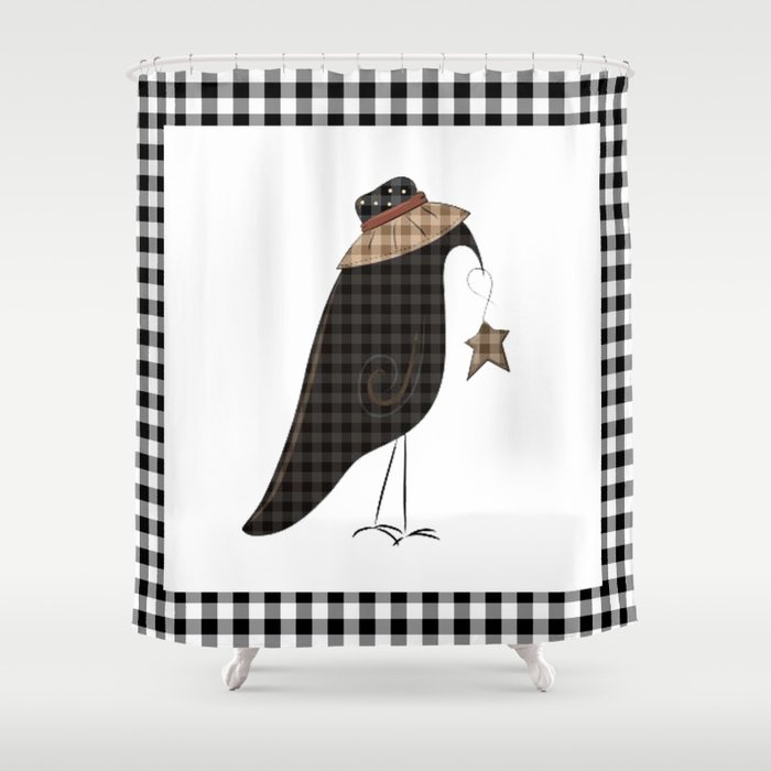 Black and White Buffalo Check Border Gingham Plaid pattern Olde Crow Shower Curtain