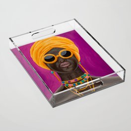 African American Woman Pop Art Portrait Acrylic Tray
