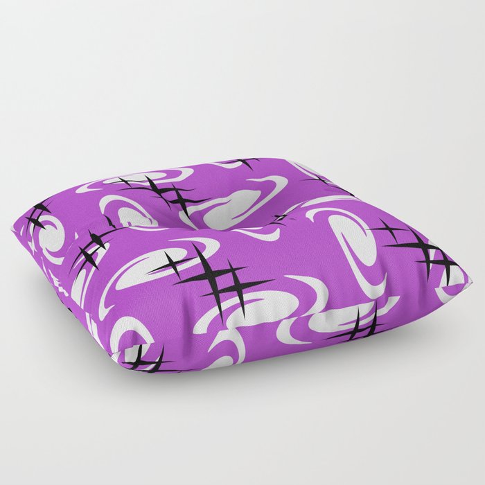 Retro Atomic Age Swirls Stars Pattern Purple Floor Pillow