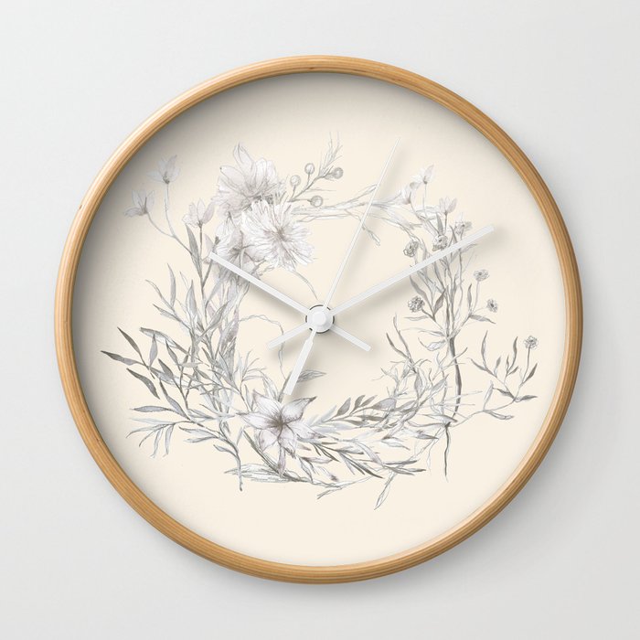 Spun Cotton Floral Wreath Wall Clock
