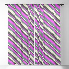 [ Thumbnail: Fuchsia, Dark Slate Gray, Light Yellow, and Black Colored Lined Pattern Sheer Curtain ]