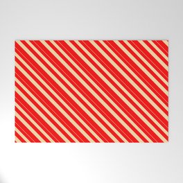 [ Thumbnail: Tan & Red Colored Lined/Striped Pattern Welcome Mat ]