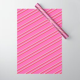 [ Thumbnail: Hot Pink, Mint Cream & Red Colored Lines/Stripes Pattern Wrapping Paper ]