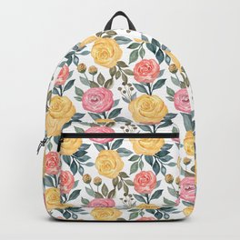 Pink and yellow watercolor flowers Backpack