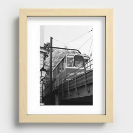 Black and white Vieux Lyon funiculaire, going downhill from Fourviere Recessed Framed Print