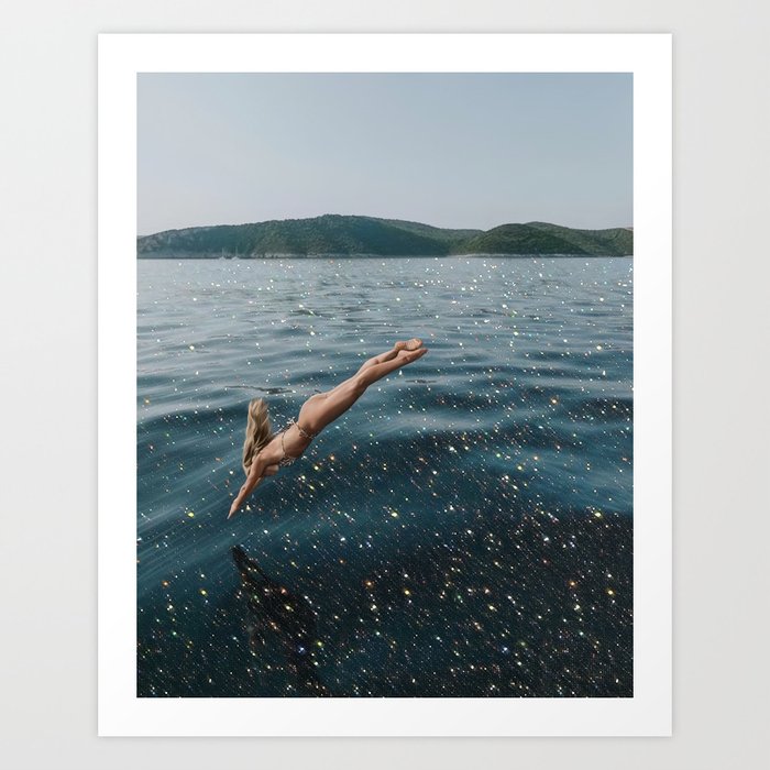 THE DIVE | summer | swim | ocean | waves | blue | summer | swim | sea | bling | shining | glitter |  Art Print