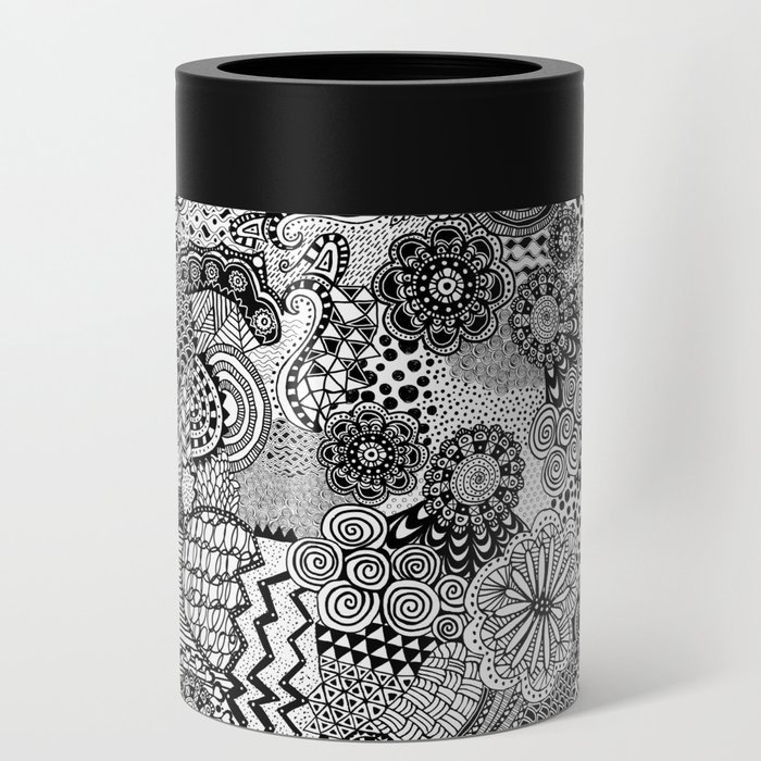 Black And White Doodle Drawing Hand Drawn Pattern Can Cooler