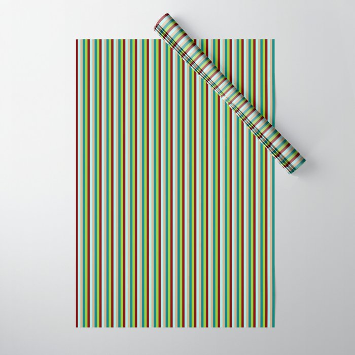 Eye-catching Turquoise, Maroon, Green, Teal, and Tan Colored Lines/Stripes Pattern Wrapping Paper