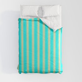 [ Thumbnail: Aqua and Pale Goldenrod Colored Lined Pattern Comforter ]