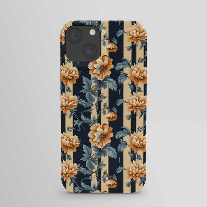 Orange bouquet pattern with flowers and stripes iPhone Case
