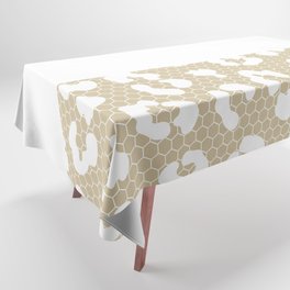 White Leopard Print Lace Horizontal Split on Vintage Beige Tablecloth
