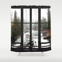 Window to the Waterfall and Forest | Foggy Forest Landscape in Autumn Shower Curtain