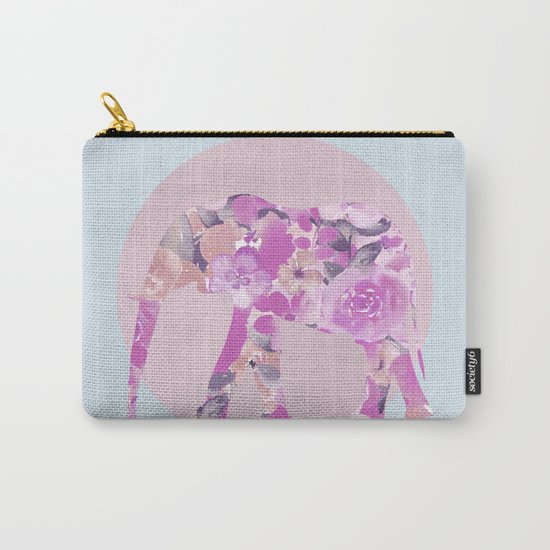 Floral Elephant and circle pastel blue pink colors Carry-All Pouch