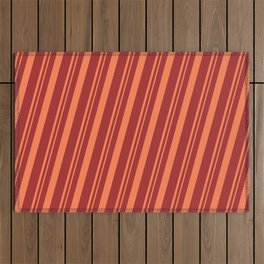 [ Thumbnail: Brown and Coral Colored Pattern of Stripes Outdoor Rug ]