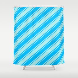 [ Thumbnail: Turquoise & Deep Sky Blue Colored Lines Pattern Shower Curtain ]