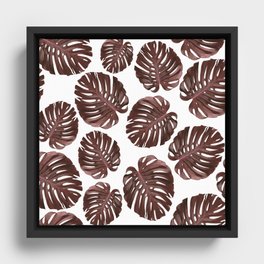 Monstera Leaf Pattern - Tropical Leaf Pattern - Brown, Red - Tropical, Botanical - Modern, Minimal Framed Canvas