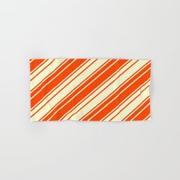 [ Thumbnail: Red & Light Yellow Colored Lines/Stripes Pattern Hand & Bath Towel ]