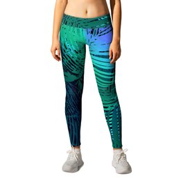 Blue And Green Feathery Palm Leaves Contemporary Pattern Leggings | Bluegreenleaves, Graphicdesign, Bluepalmleaves 