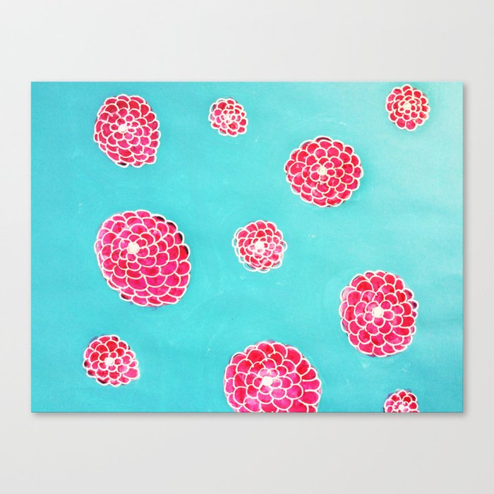 Pink flowers in blue Canvas Print
