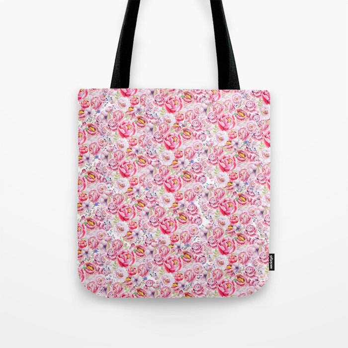 Abstract pink yellow watercolor peonies floral Tote Bag